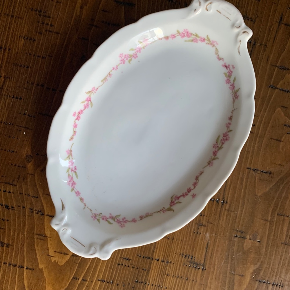 Vienna Austria Oval China Serving Platter Pink Floral Pattern 9" x 6" Oval